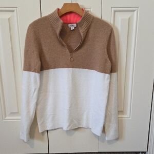 J. Crew Tan and White Colorblock Turtleneck Sweater